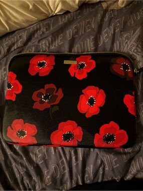 kate spade Black Computer Sleeve with Red Floral Print